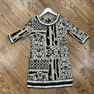 BCBG Max Azria Mini Dress Neutral Tribal Pattern Medium Black Beige